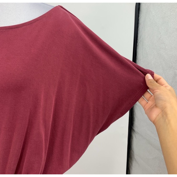 Moulinette Soeurs Dress Womens 2XSP Petite Wine Ruched Boat Neck Bodycon Blouson - Picture 6 of 13